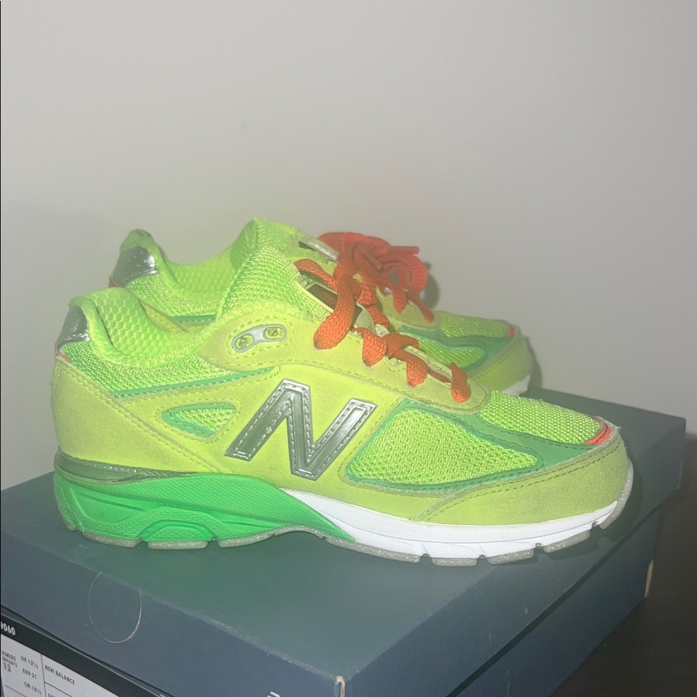New Balance Kids Lime Green Sneakers with Orange Laces